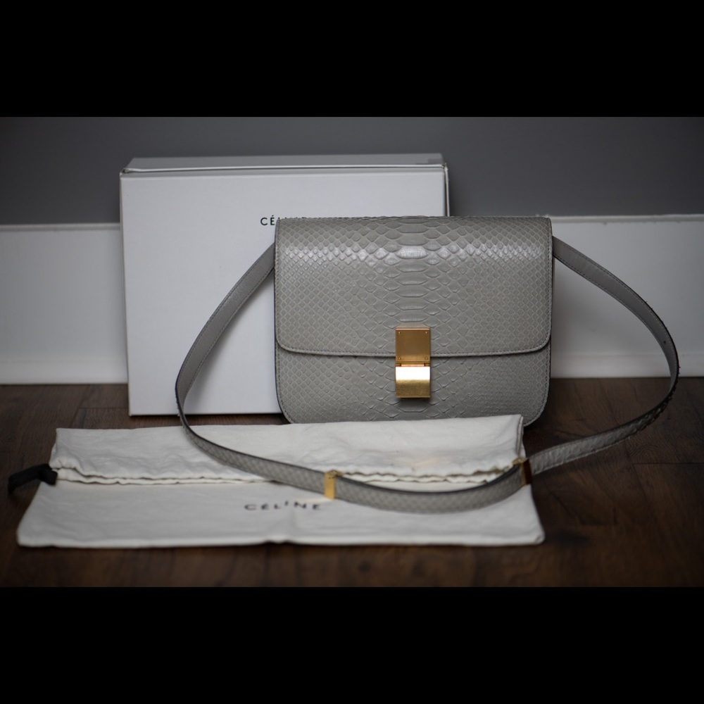 Celine Medium Box Bag - Grey Python Leather - image 1